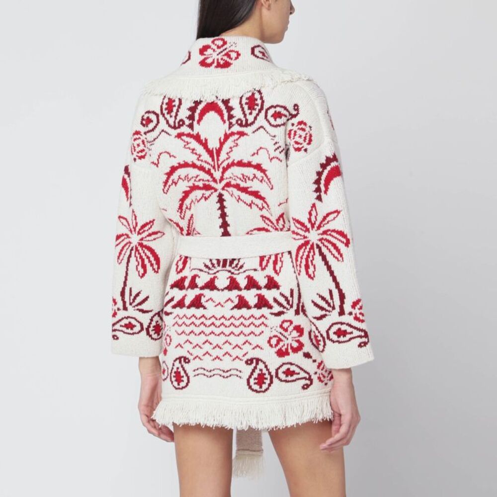 Alanui Women's Chalk White/Ruby Glimpse Of Eden Cardigan - Picture 2 of 2